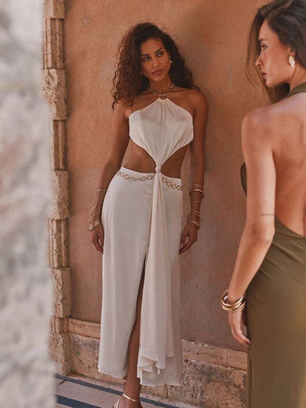 12th Tribe Gala Ivory Cutout Maxi Dress Size S